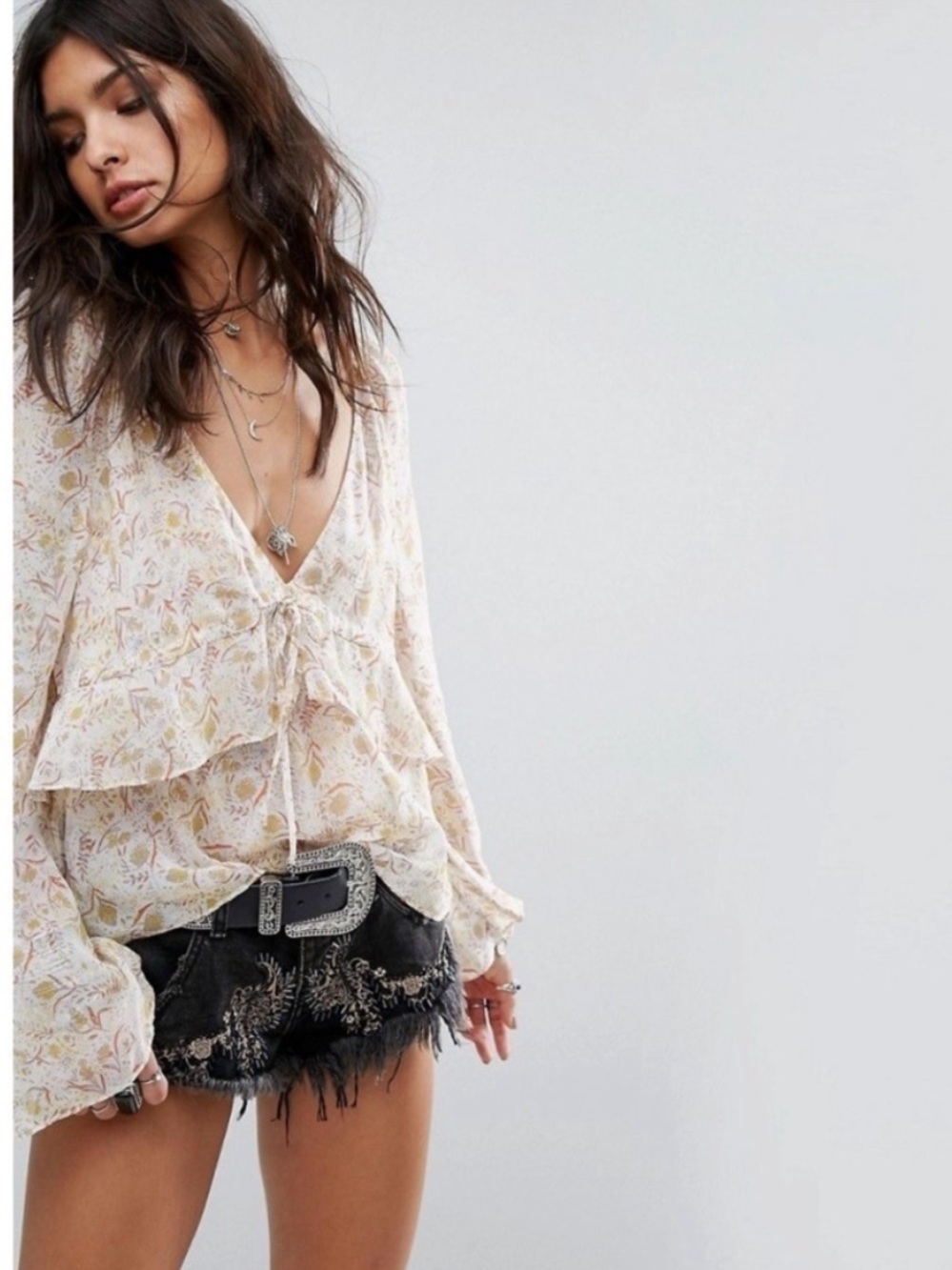 Free People Uptown Bell Printed Boho Blouse